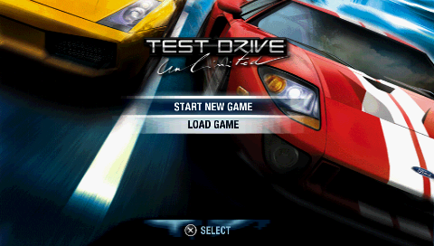 Test Drive Unlimited title screen for PSP
